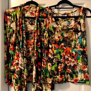 Calvin Klein medium tank and matching open cardigan. Multi colors